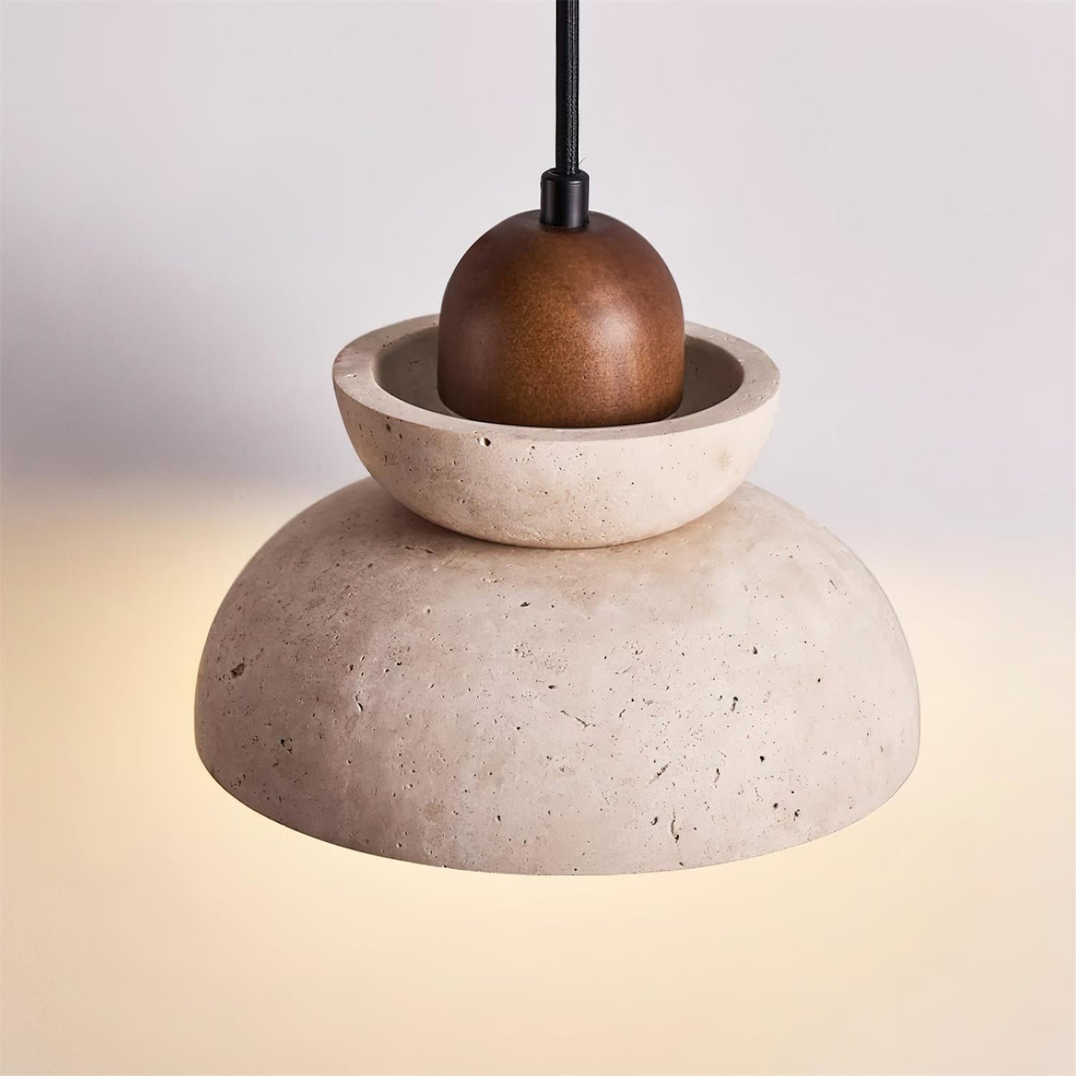 Lampada a sospensione travertino Paralume legno moderno Nordico Beige Walnut