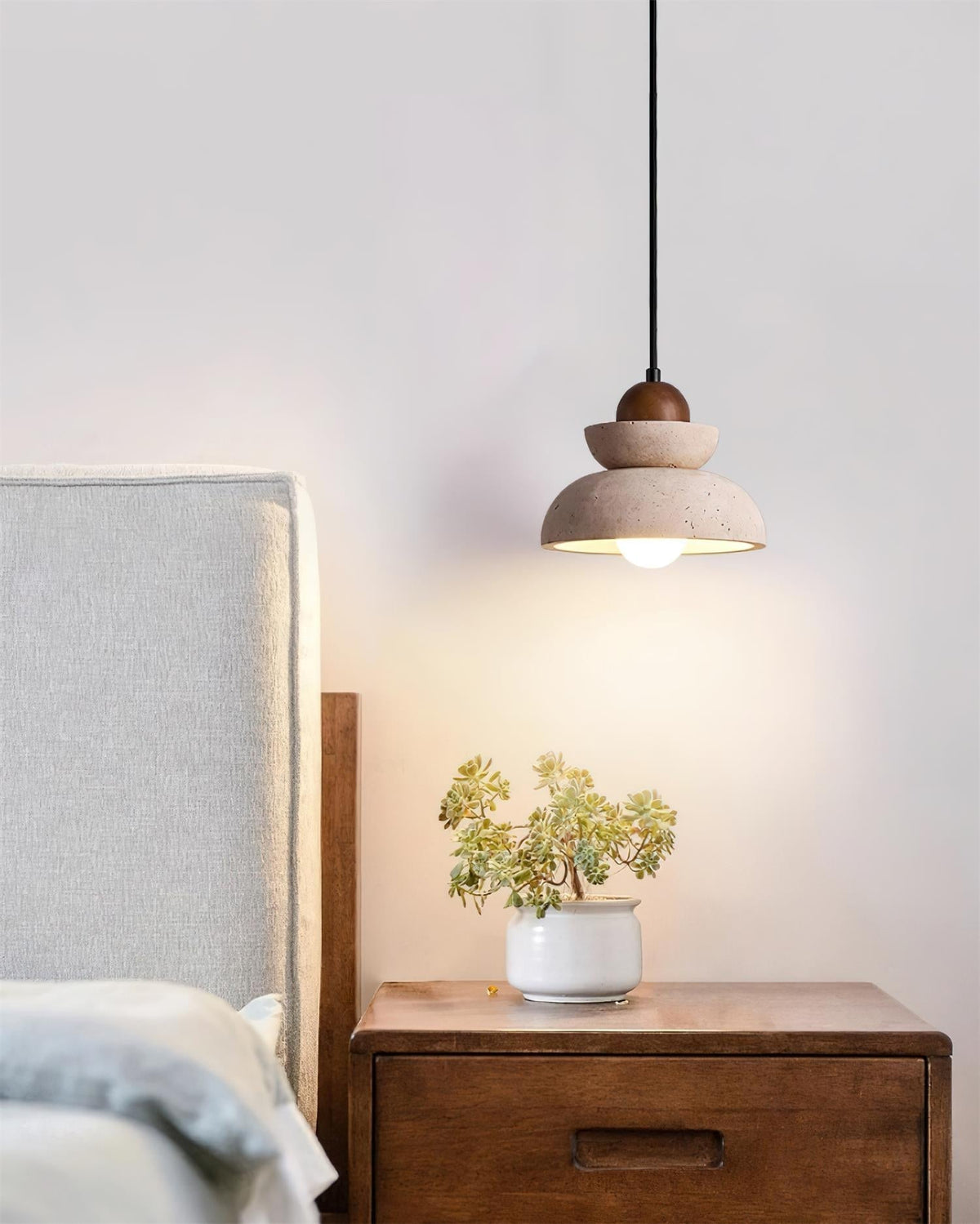 Lampada a sospensione travertino Paralume legno moderno Nordico Beige Walnut