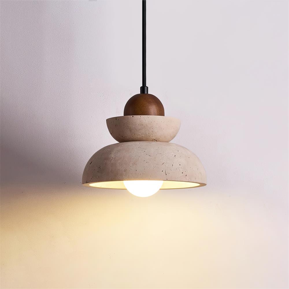 Lampada a sospensione travertino Paralume legno moderno Nordico Beige Walnut