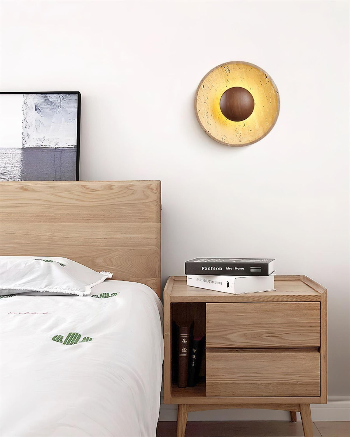 Norvian lampada da parete Tonda in travertino minimalista