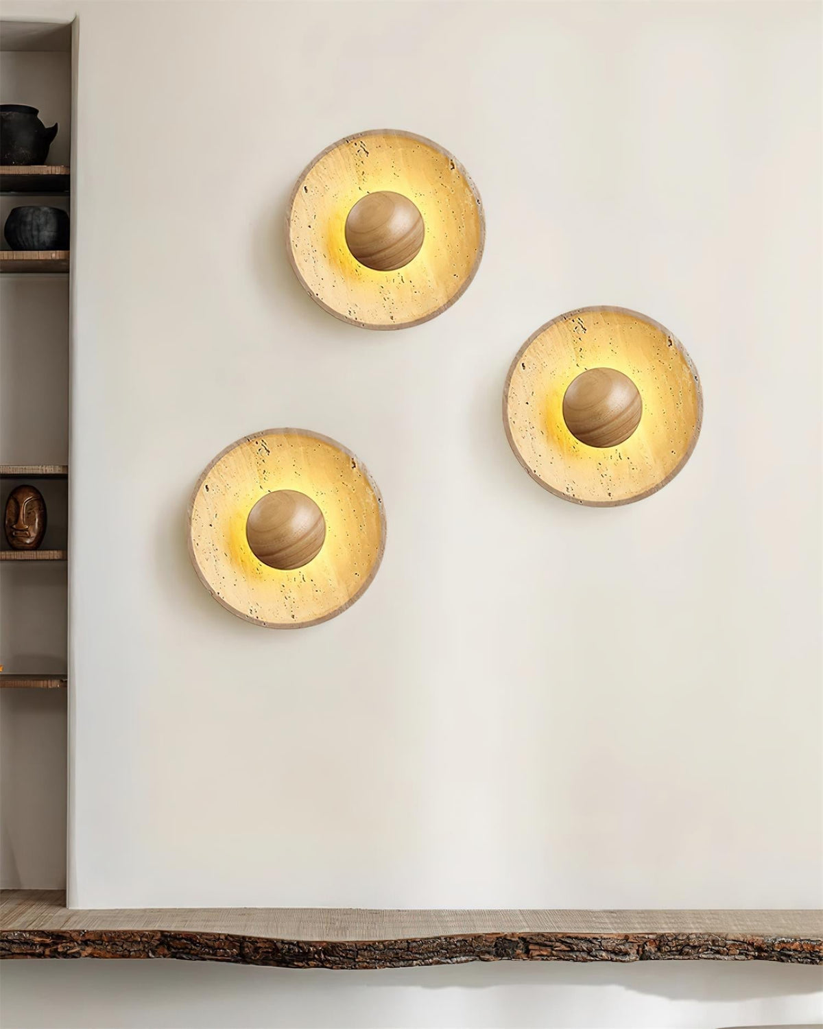 Norvian lampada da parete Tonda in travertino minimalista