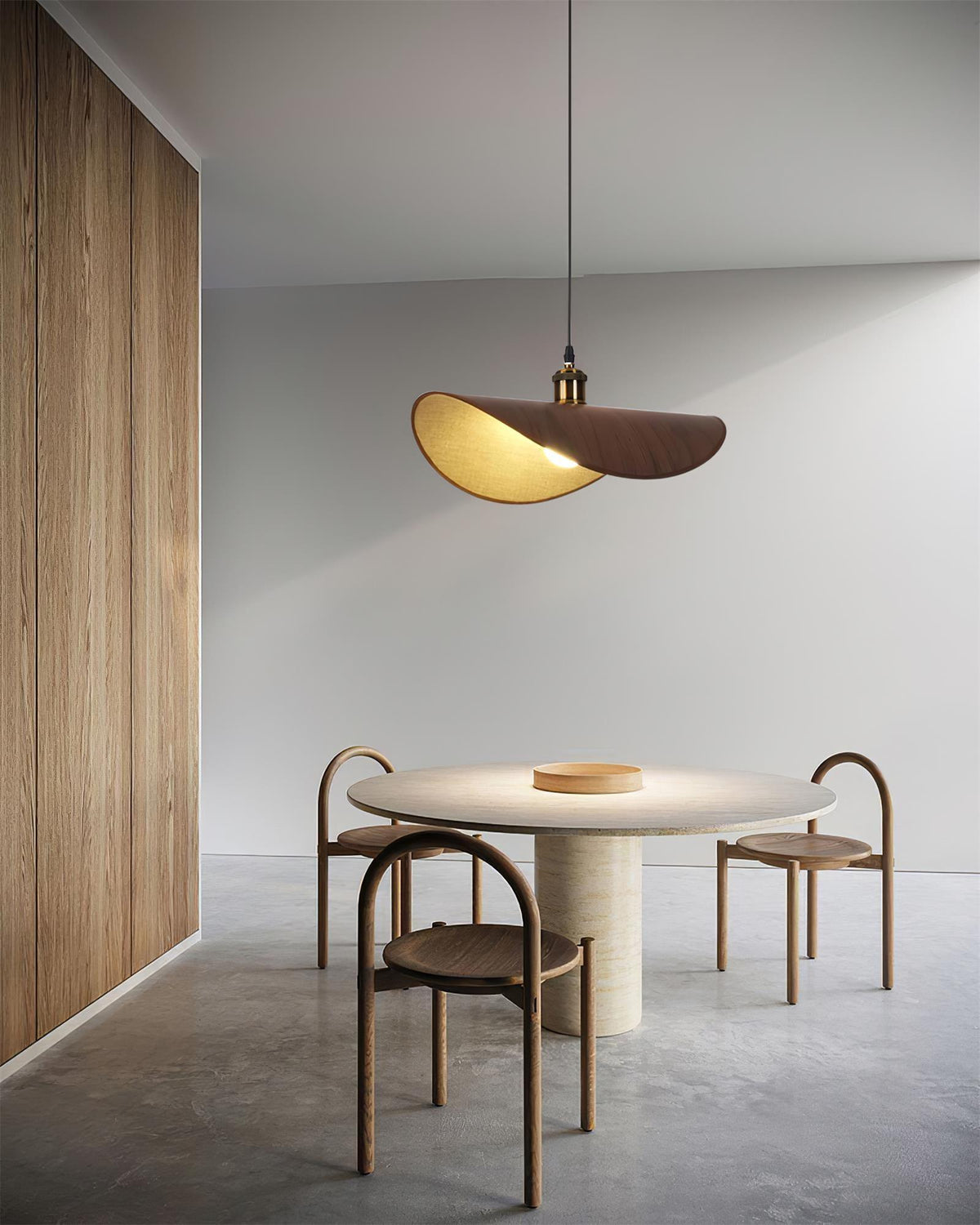 Mirelle lampada a sospensione in tessuto lino, finitura legno minimalista