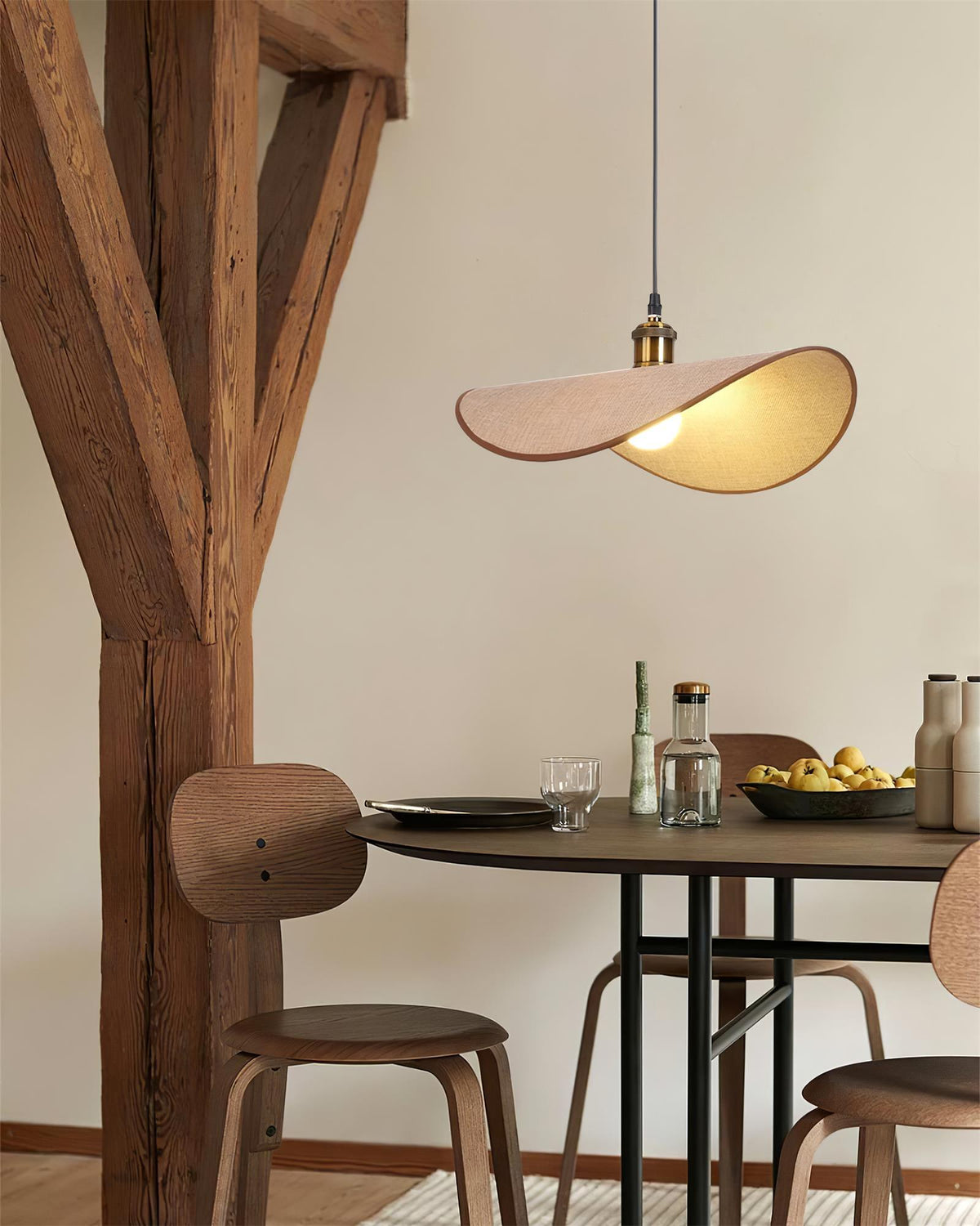 Mirelle lampada a sospensione in tessuto lino, finitura legno minimalista