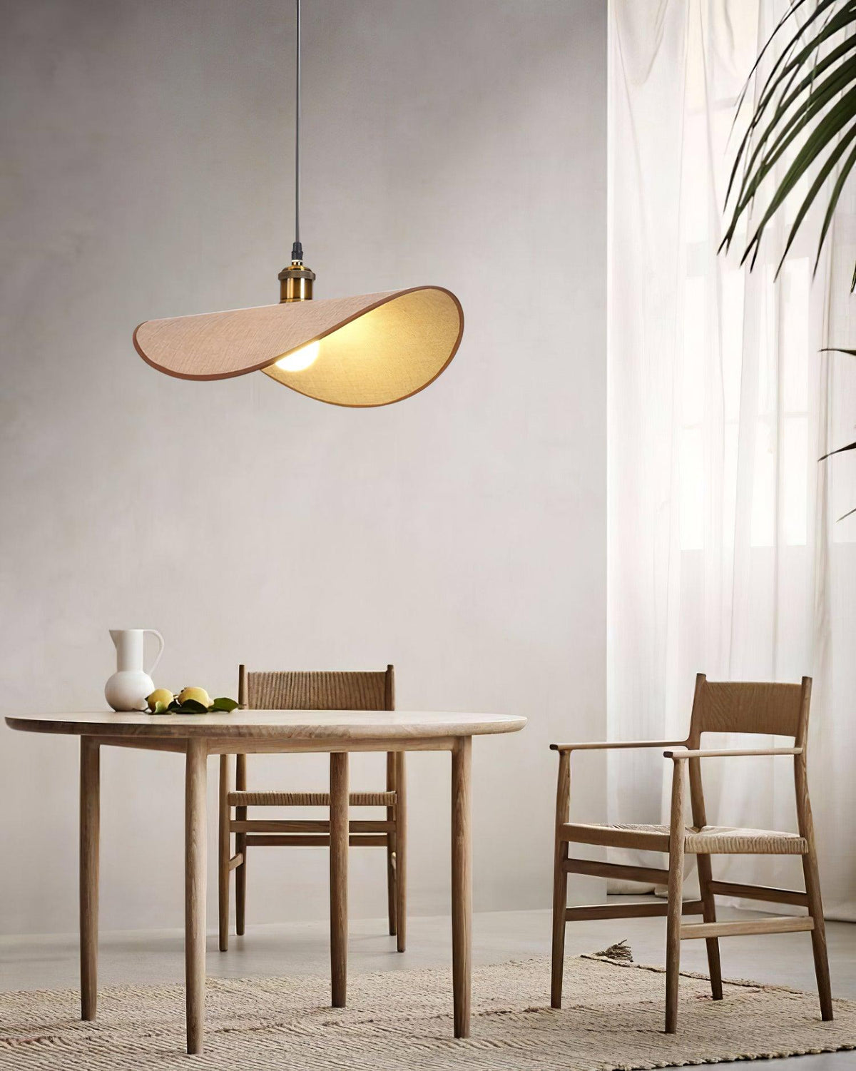 Mirelle lampada a sospensione in tessuto lino, finitura legno minimalista
