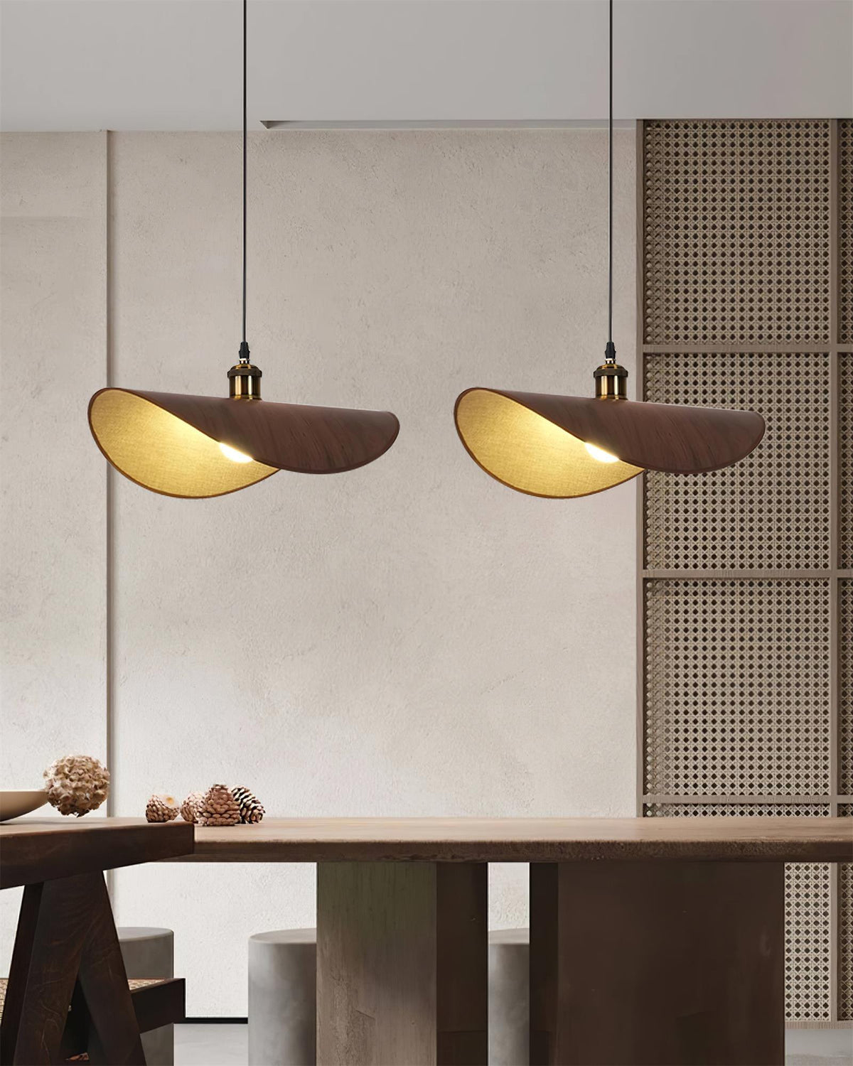 Mirelle lampada a sospensione in tessuto lino, finitura legno minimalista
