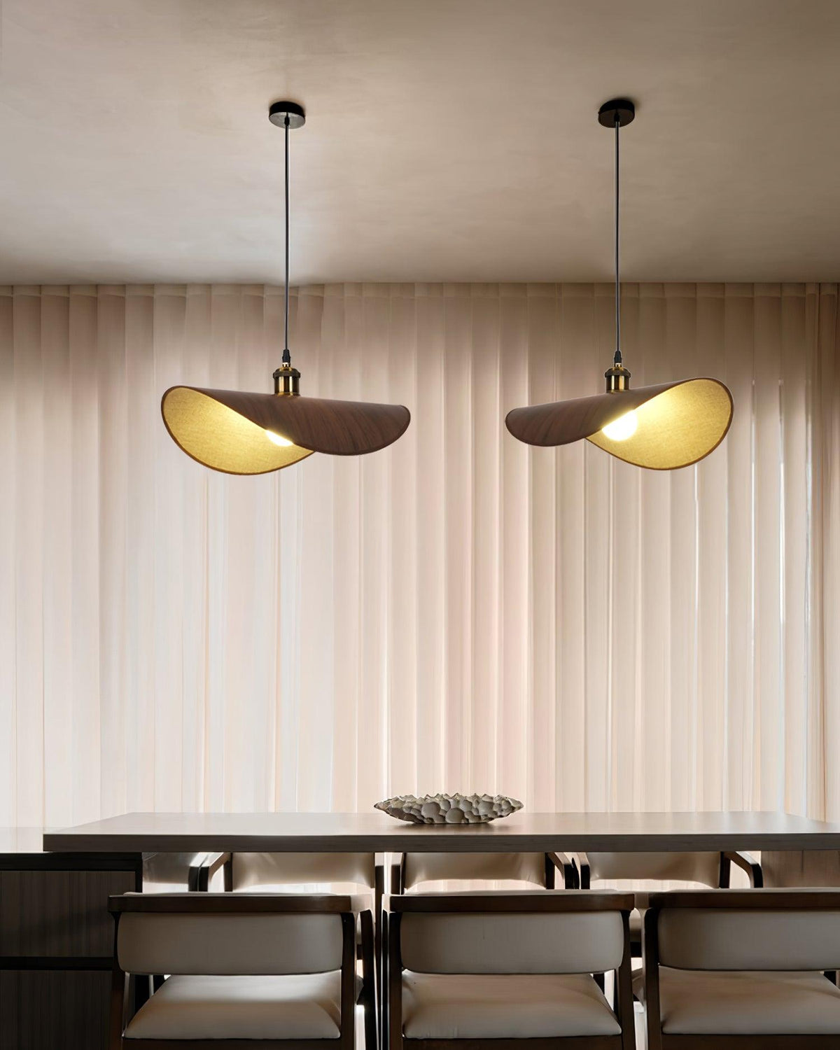 Mirelle lampada a sospensione in tessuto lino, finitura legno minimalista