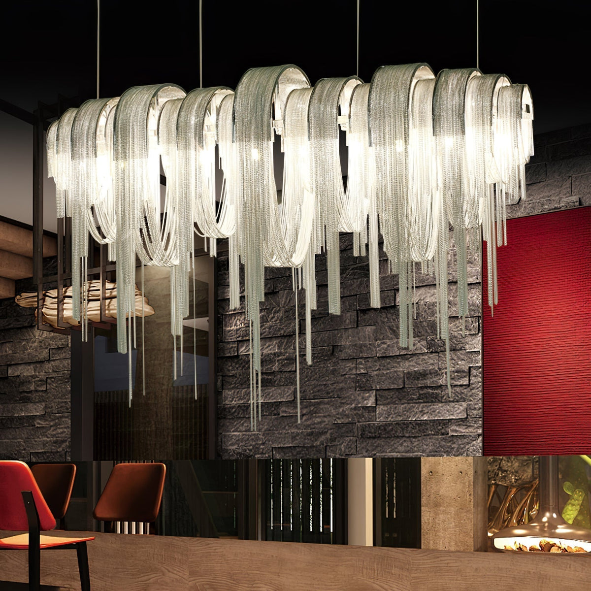 Tarien lampadario a Catene Stratificate in Nichel lusso