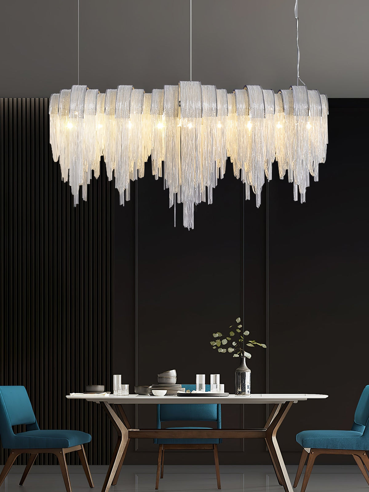 Tarien lampadario a Catene Stratificate in Nichel lusso