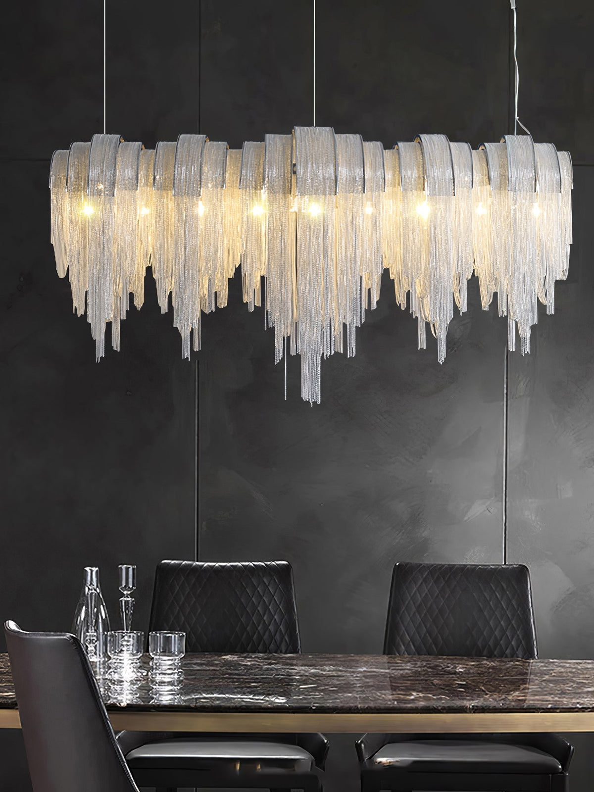 Tarien lampadario a Catene Stratificate in Nichel lusso