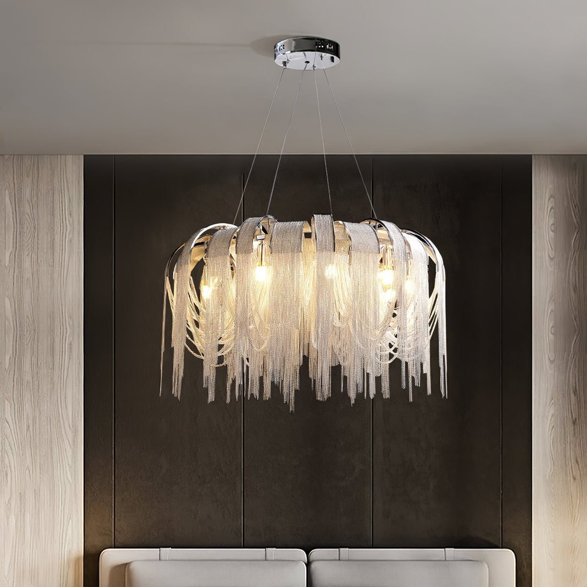 Tarien lampadario a Catene Stratificate in Nichel lusso
