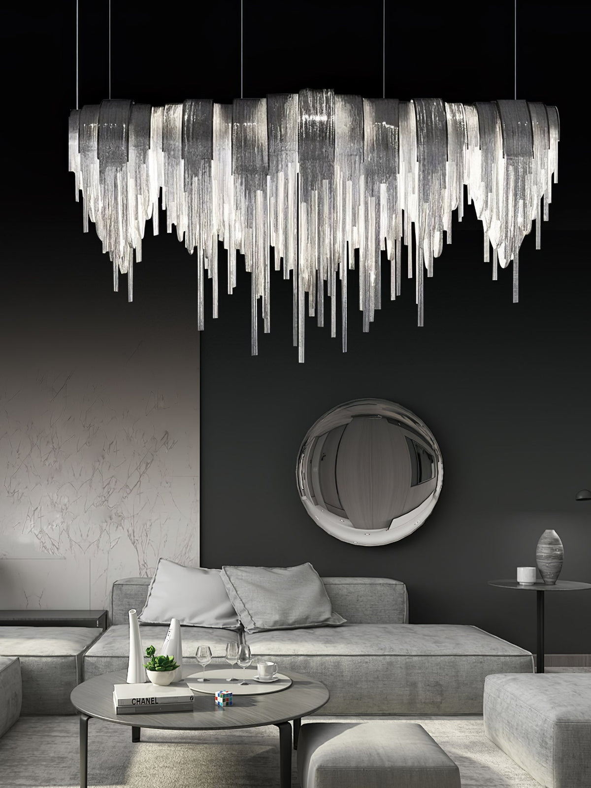 Tarien lampadario a Catene Stratificate in Nichel lusso