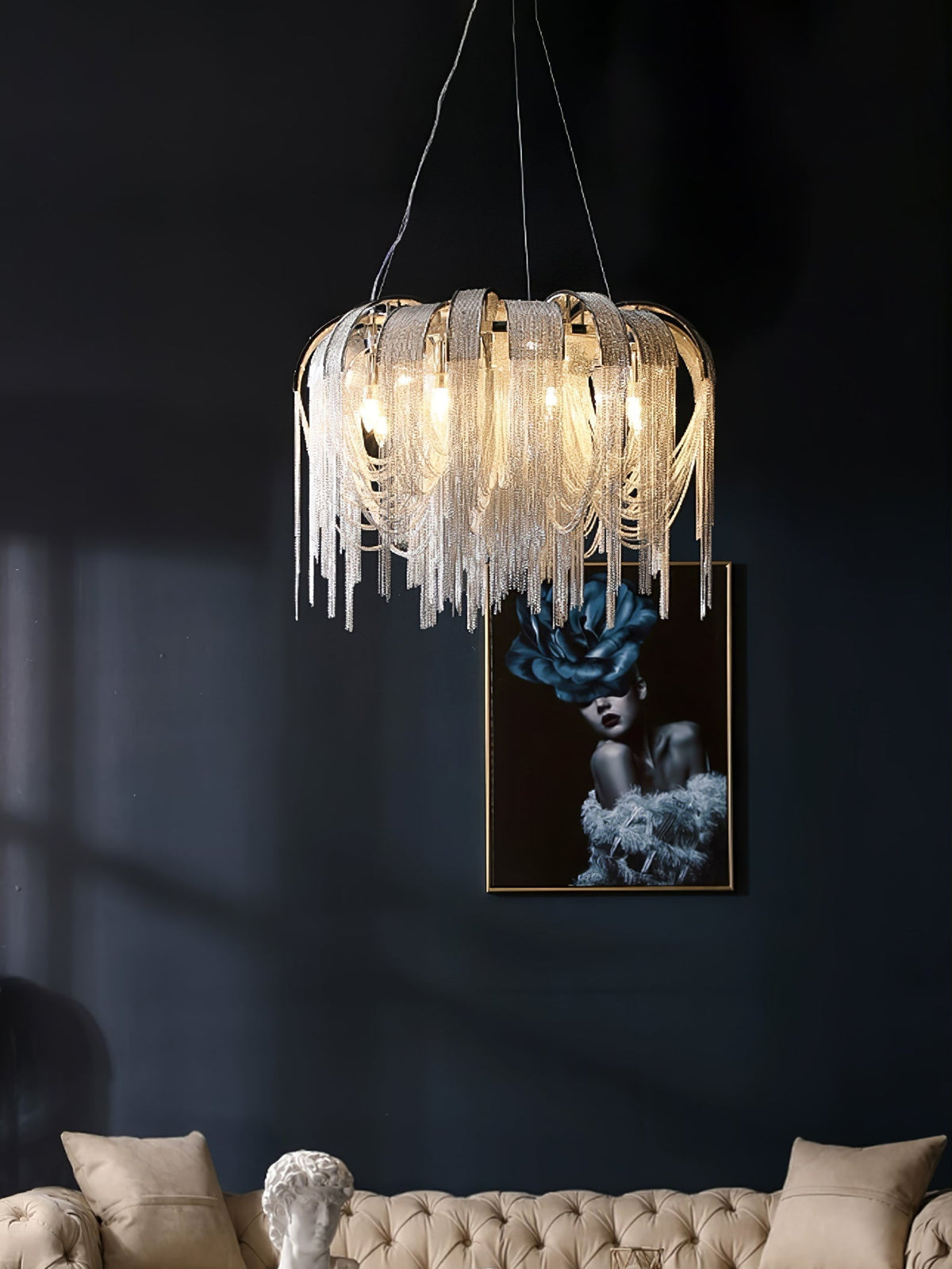 Tarien lampadario a Catene Stratificate in Nichel lusso