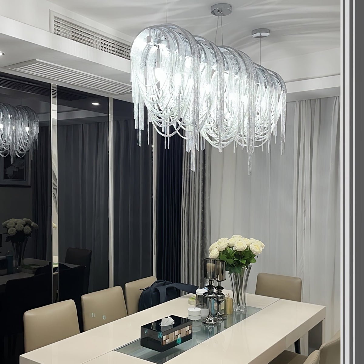 Tarien lampadario a Catene Stratificate in Nichel lusso