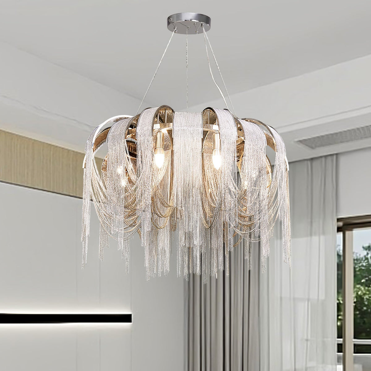 Tarien lampadario a Catene Stratificate in Nichel lusso