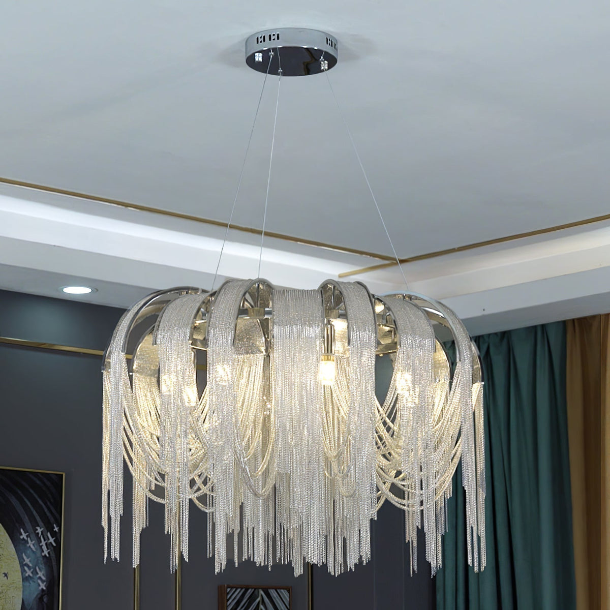 Tarien lampadario a Catene Stratificate in Nichel lusso