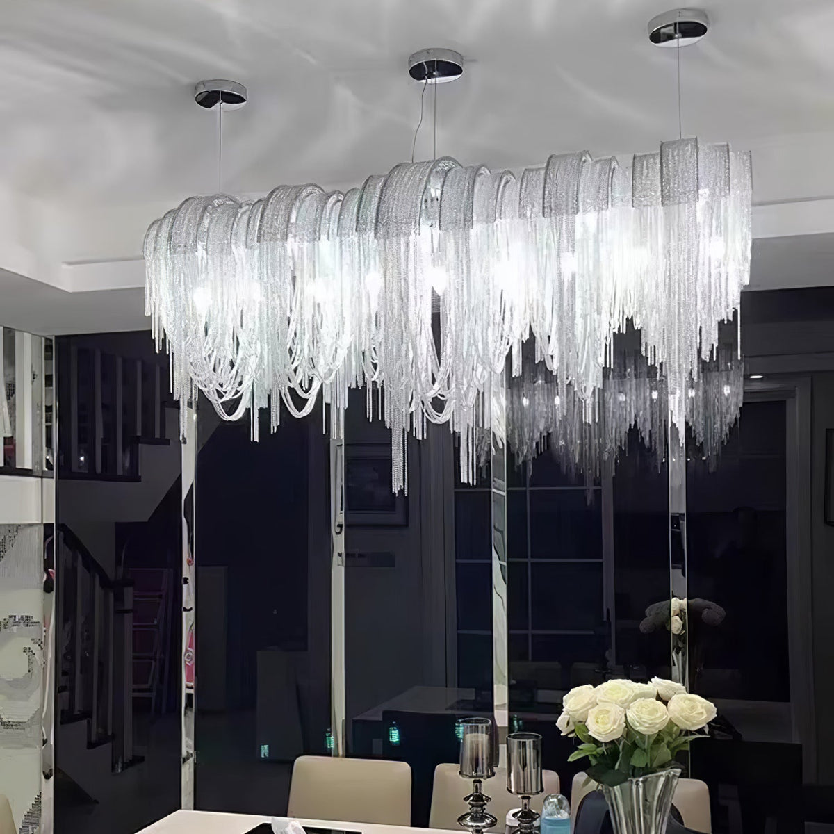 Tarien lampadario a Catene Stratificate in Nichel lusso