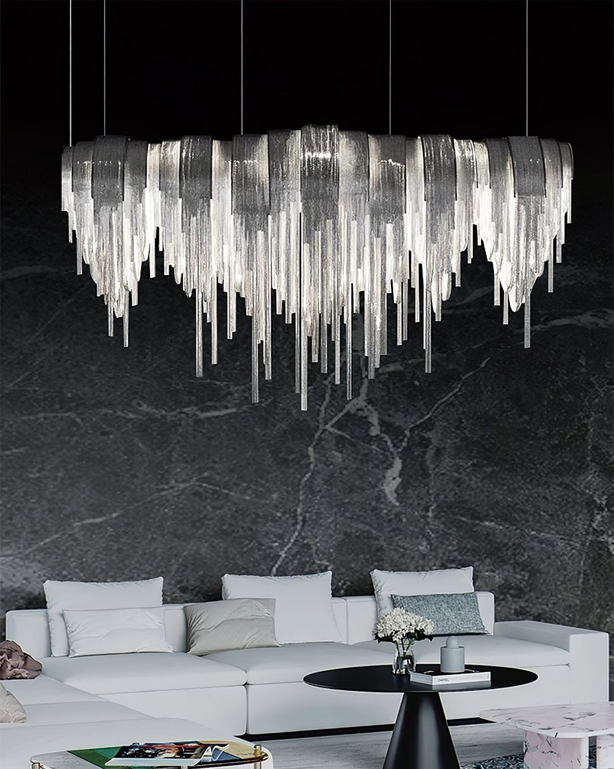 Tarien lampadario a Catene Stratificate in Nichel lusso
