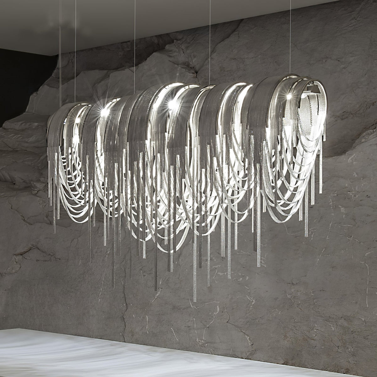 Tarien lampadario a Catene Stratificate in Nichel lusso