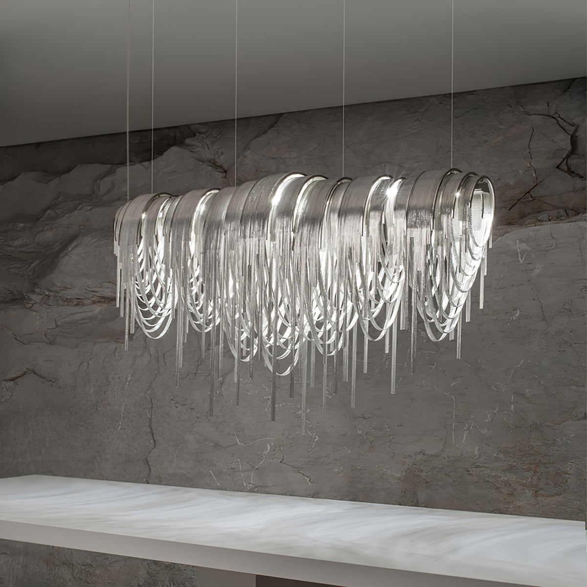 Tarien lampadario a Catene Stratificate in Nichel lusso