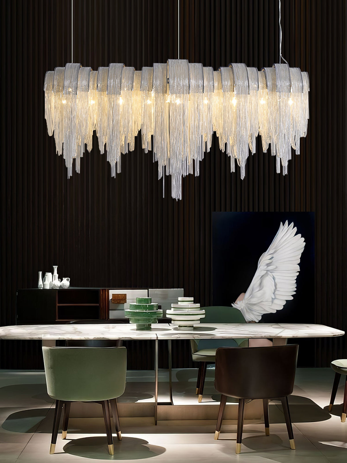 Tarien lampadario a Catene Stratificate in Nichel lusso