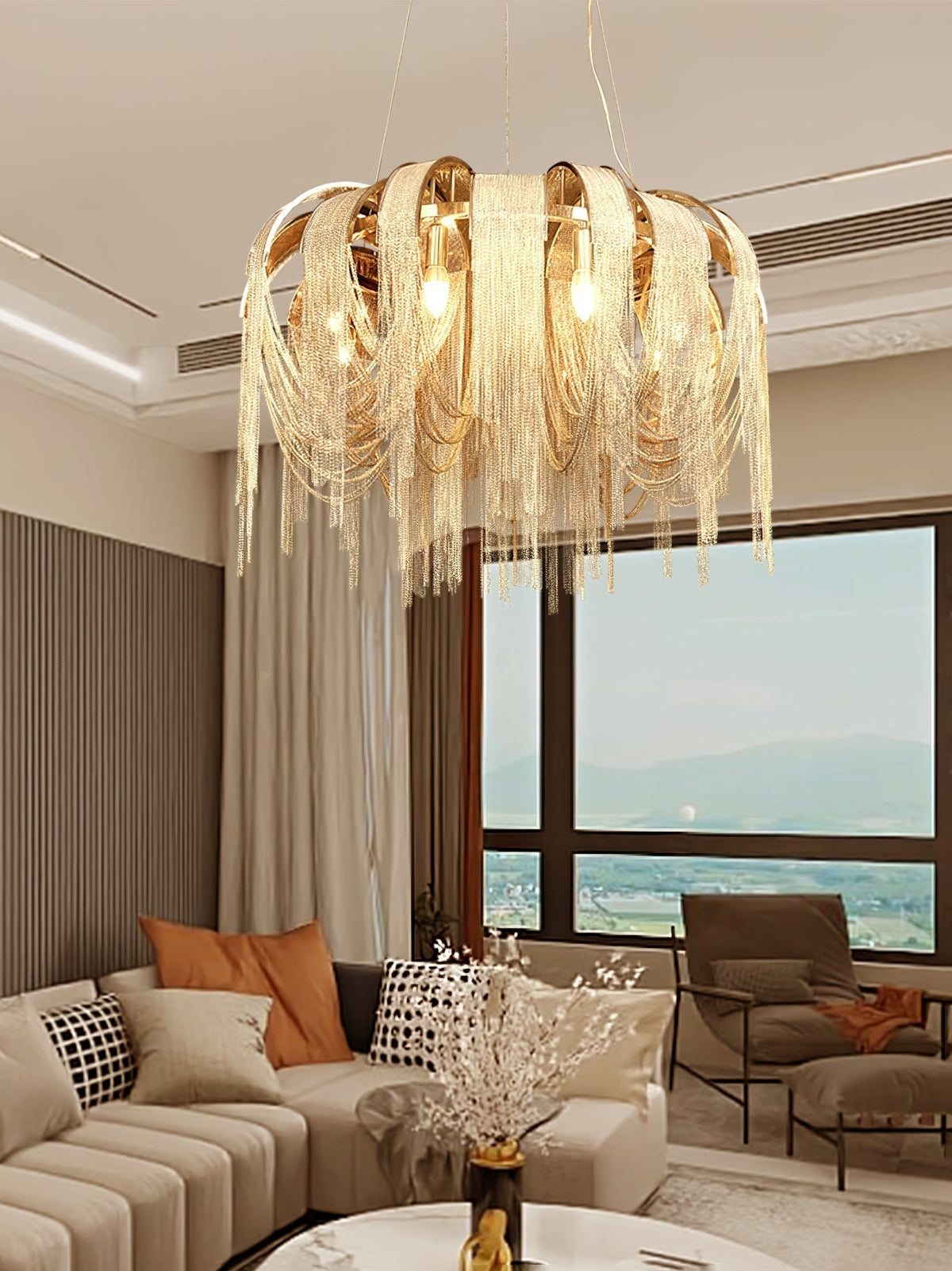Tarien lampadario a Catene Stratificate in Nichel lusso