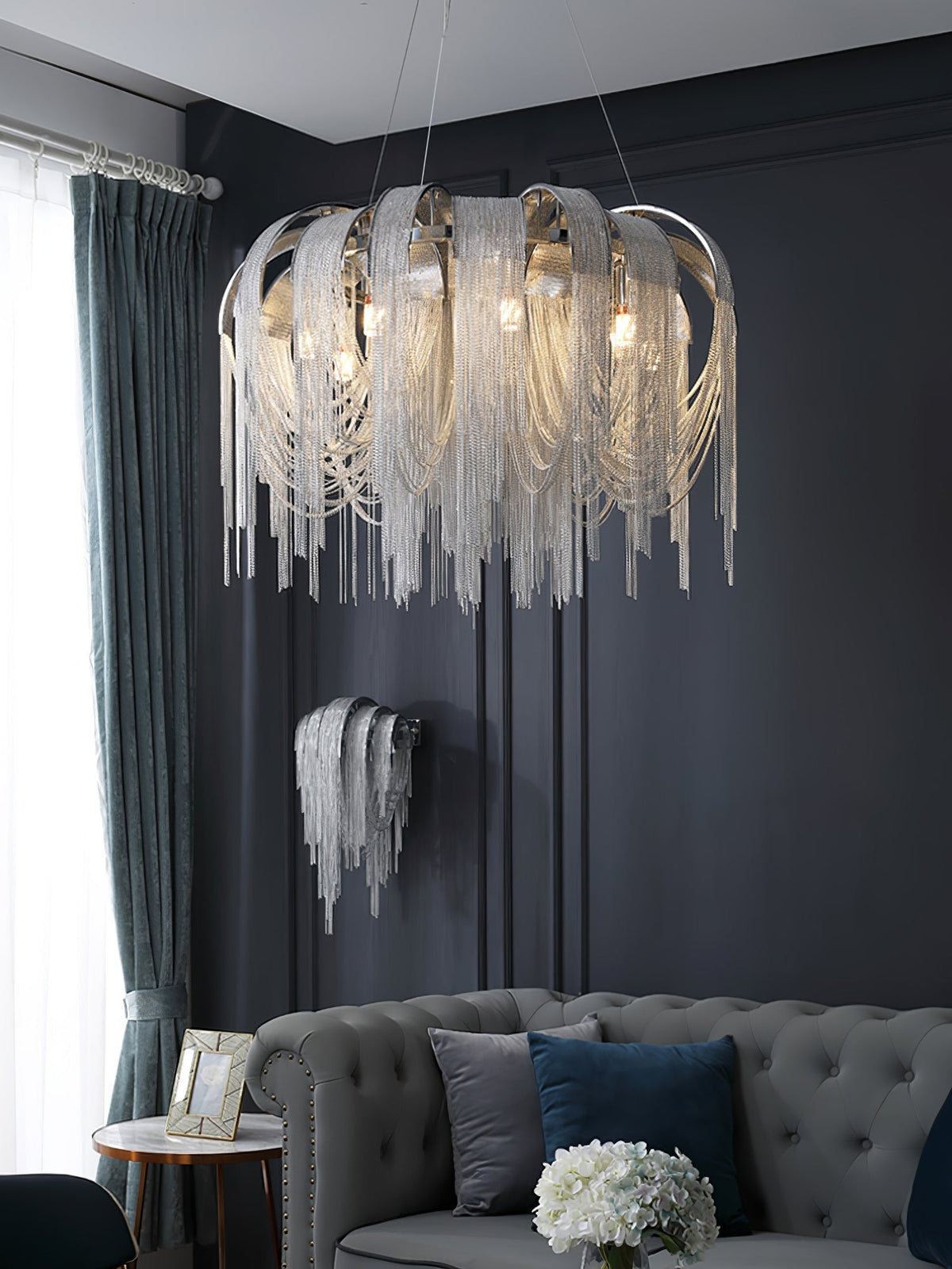 Tarien lampadario a Catene Stratificate in Nichel lusso
