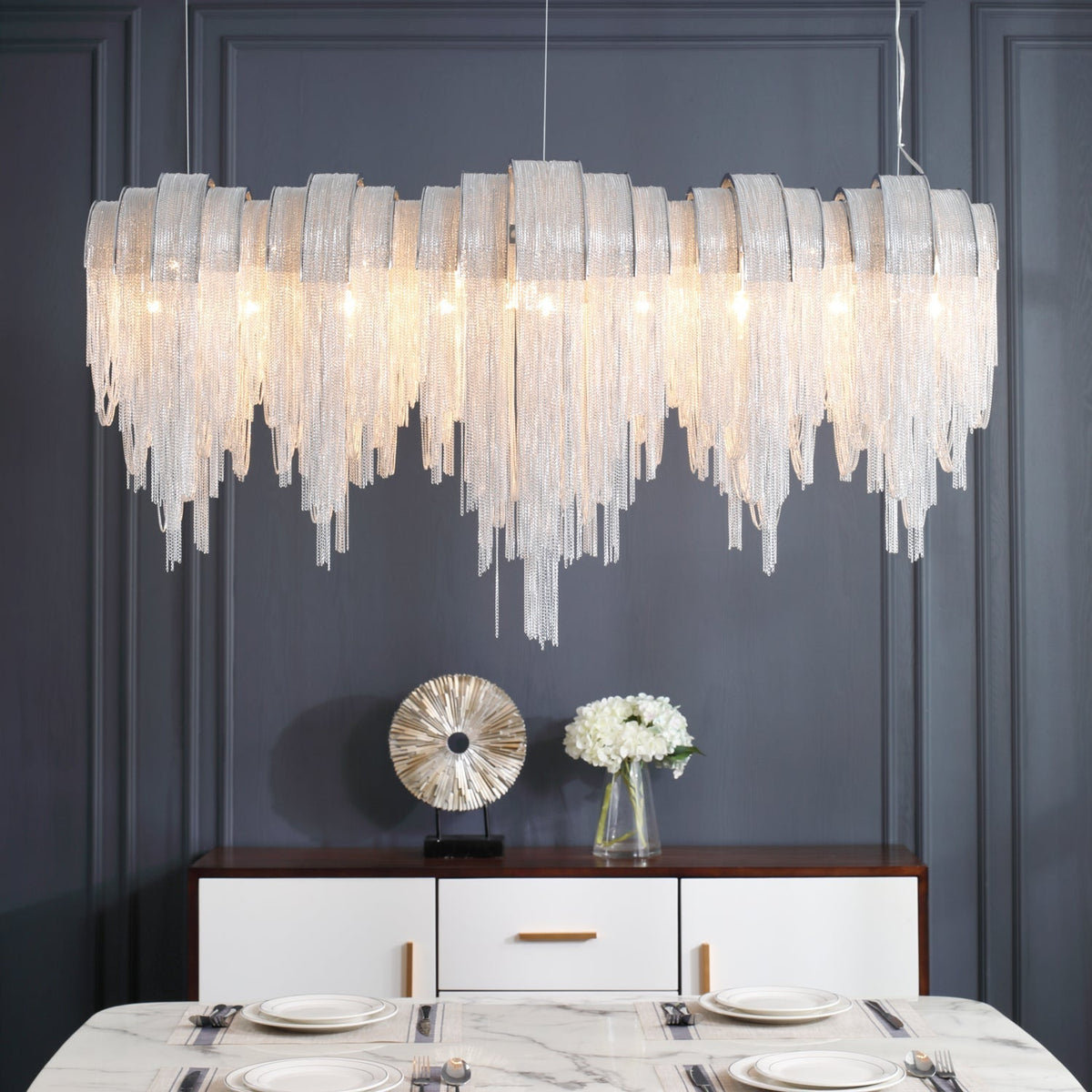 Tarien lampadario a Catene Stratificate in Nichel lusso