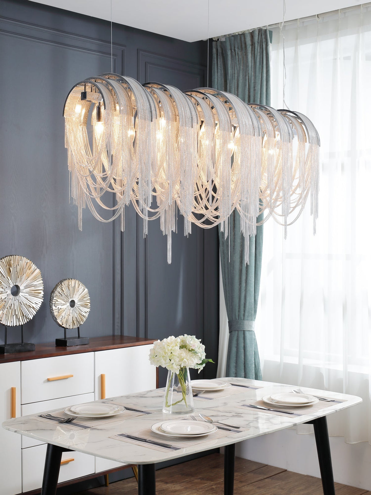 Tarien lampadario a Catene Stratificate in Nichel lusso
