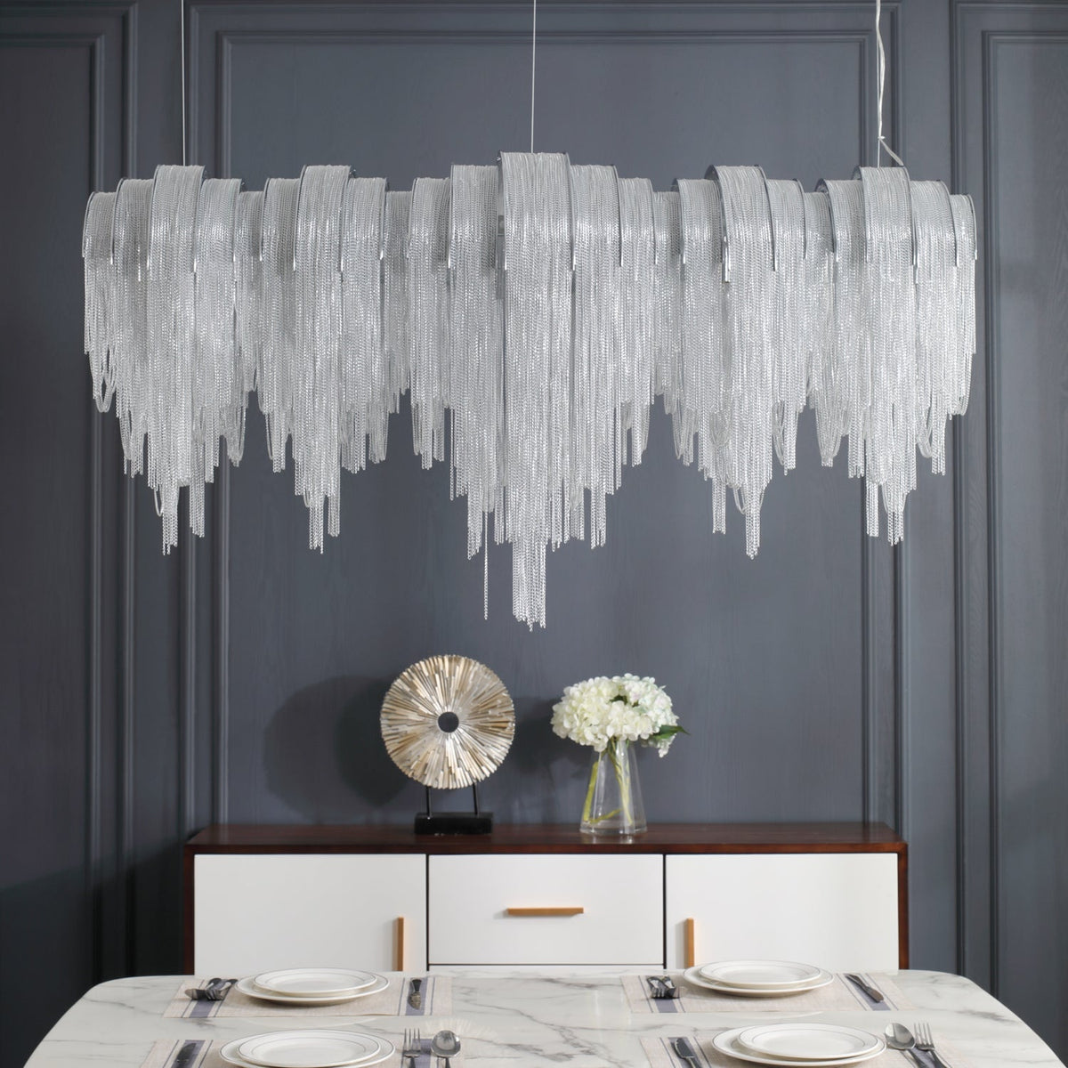 Tarien lampadario a Catene Stratificate in Nichel lusso