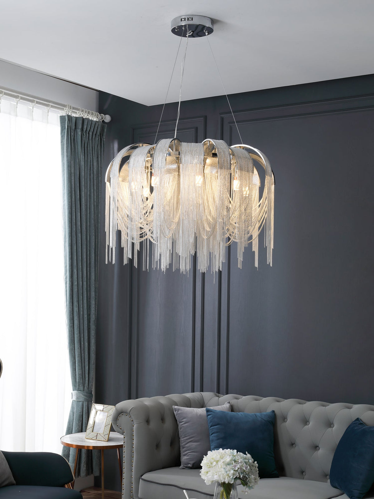 Tarien lampadario a Catene Stratificate in Nichel lusso