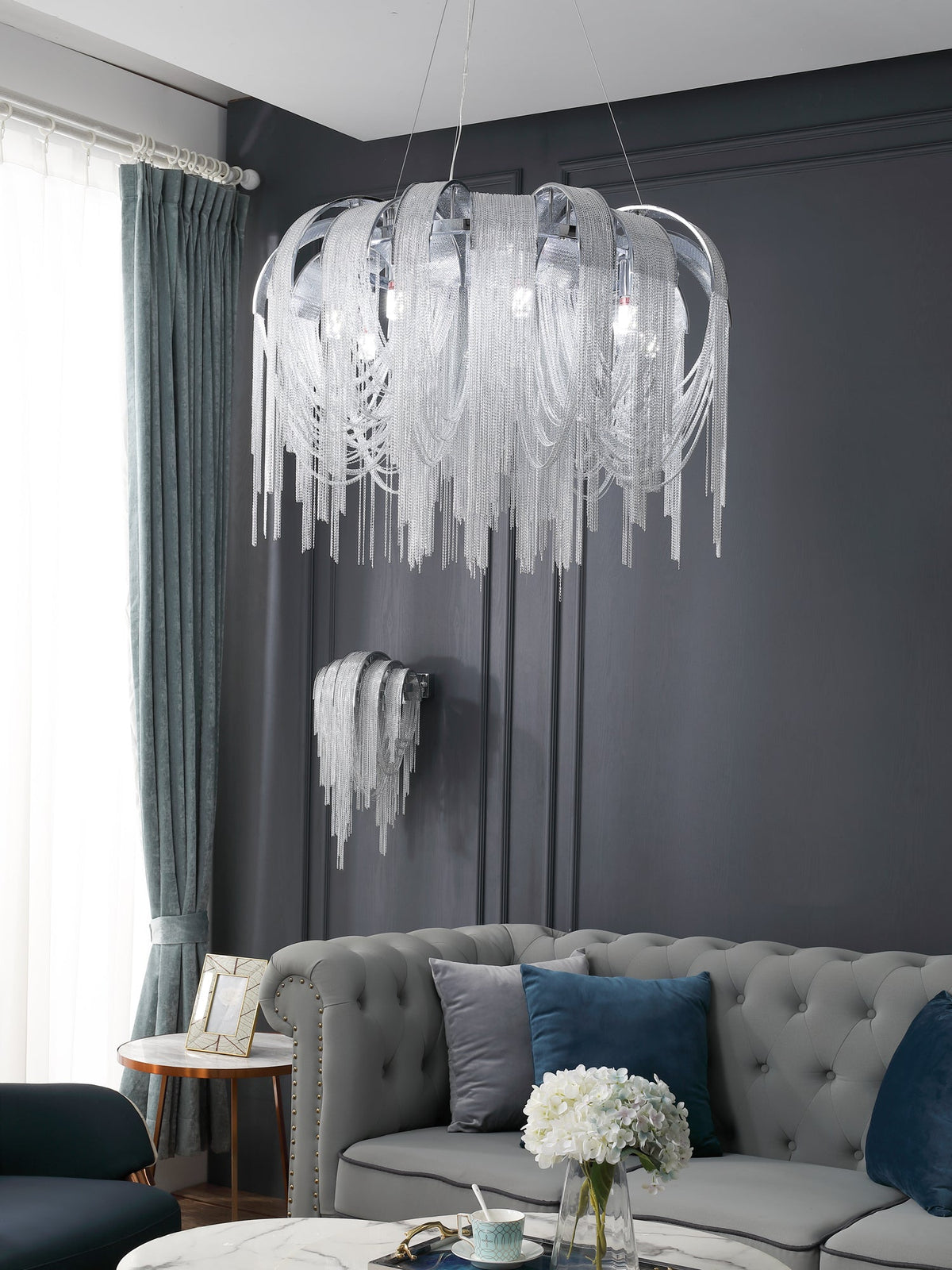 Tarien lampadario a Catene Stratificate in Nichel lusso