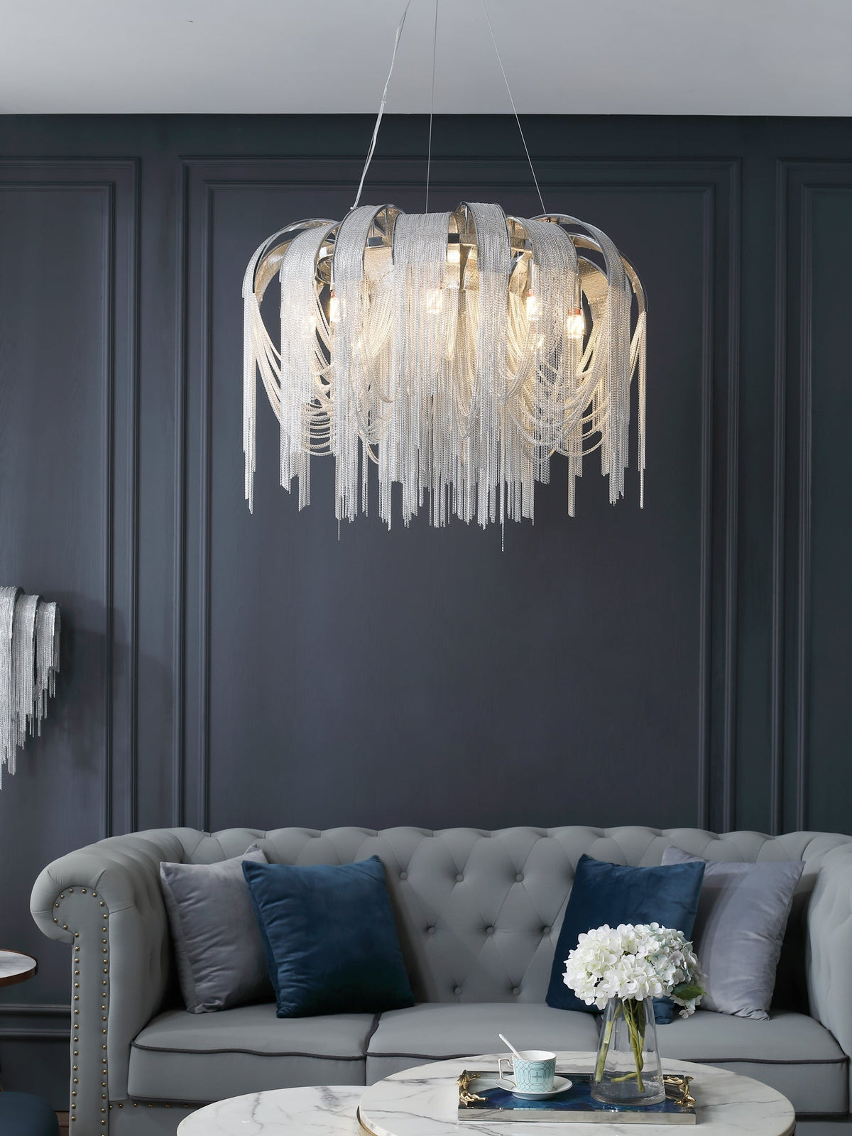 Tarien lampadario a Catene Stratificate in Nichel lusso