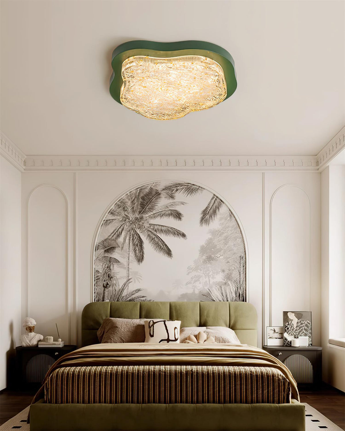 Lampada da soffitto irregolare in resina con foglia d'oro moderna artistica verde