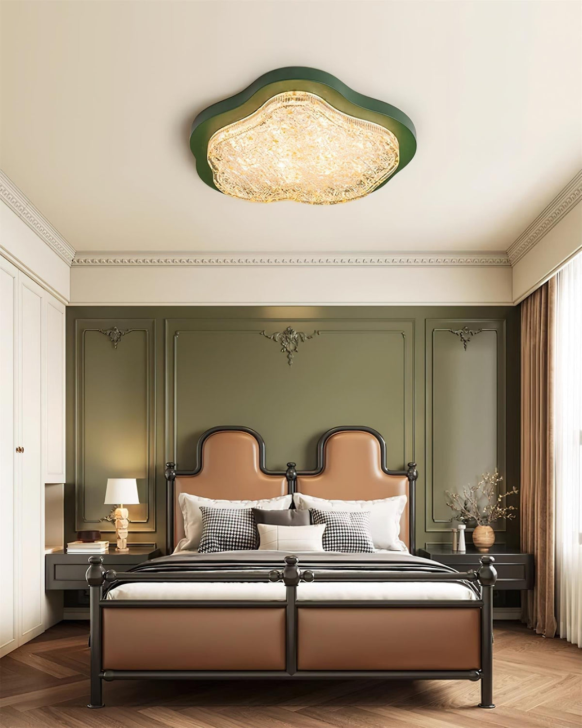 Lampada da soffitto irregolare in resina con foglia d'oro moderna artistica verde