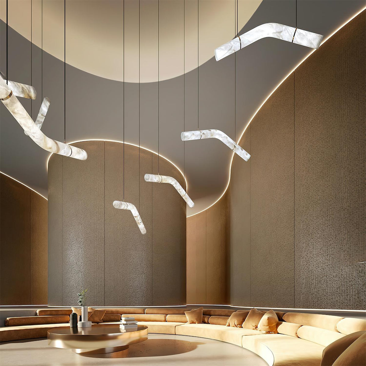 Liberty lampadario a striscia con silhouette curva in alabastro