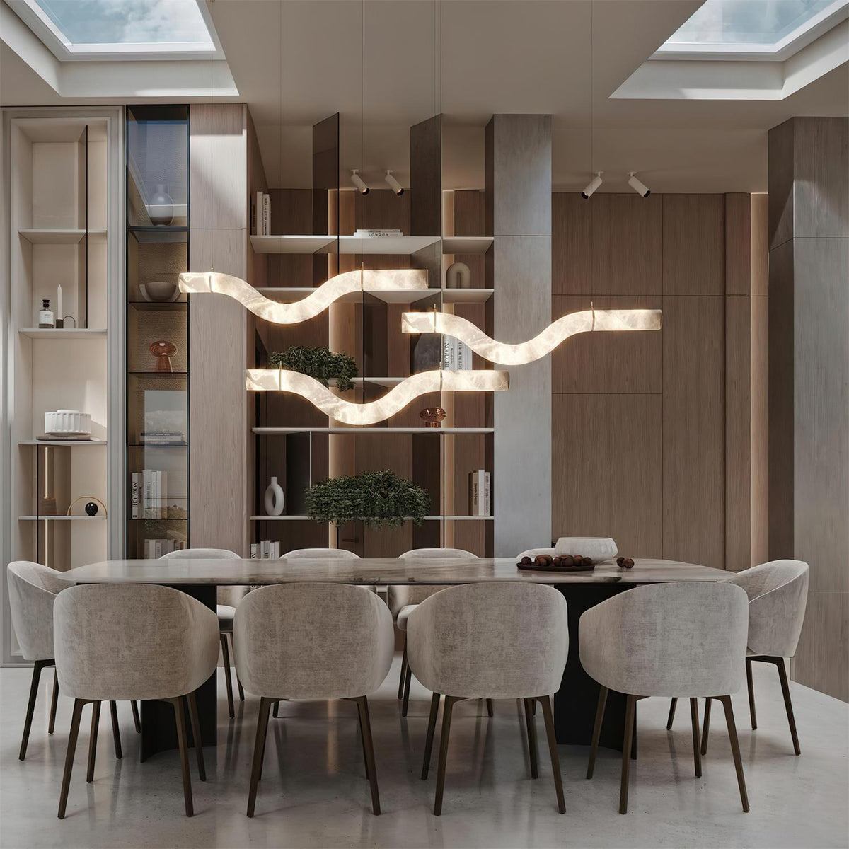 Liberty lampadario a striscia con silhouette curva in alabastro
