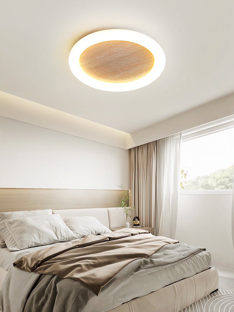 Kaia lampada da soffitto minimalista in travertino giallo con effetto alone