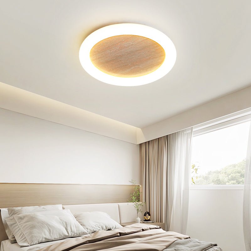 Kaia lampada da soffitto minimalista in travertino giallo con effetto alone