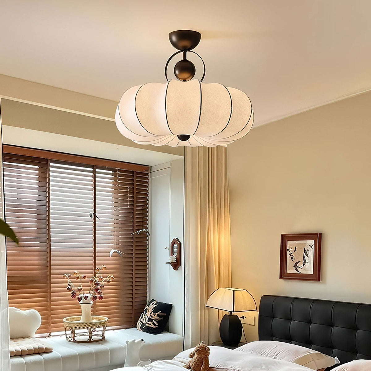 Yunshui lampada a sospensione in tessuto bronzo floreale