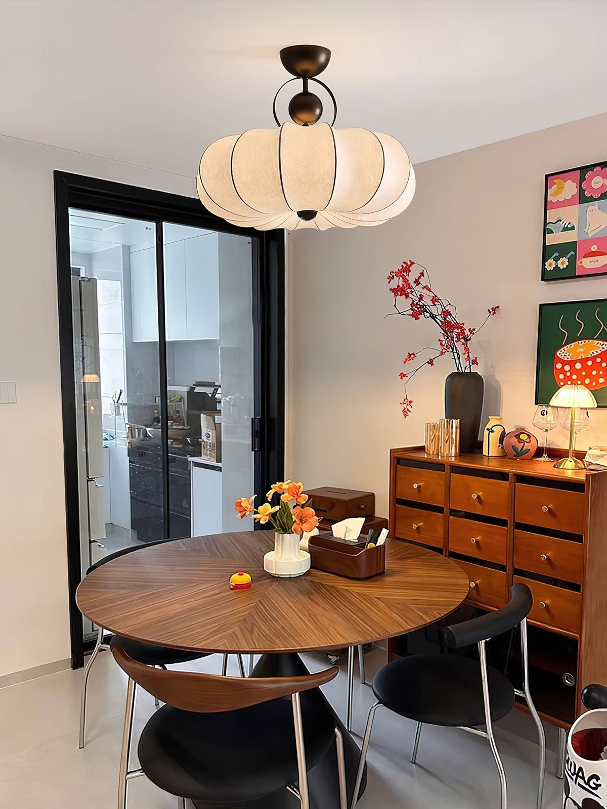Yunshui lampada a sospensione in tessuto bronzo floreale