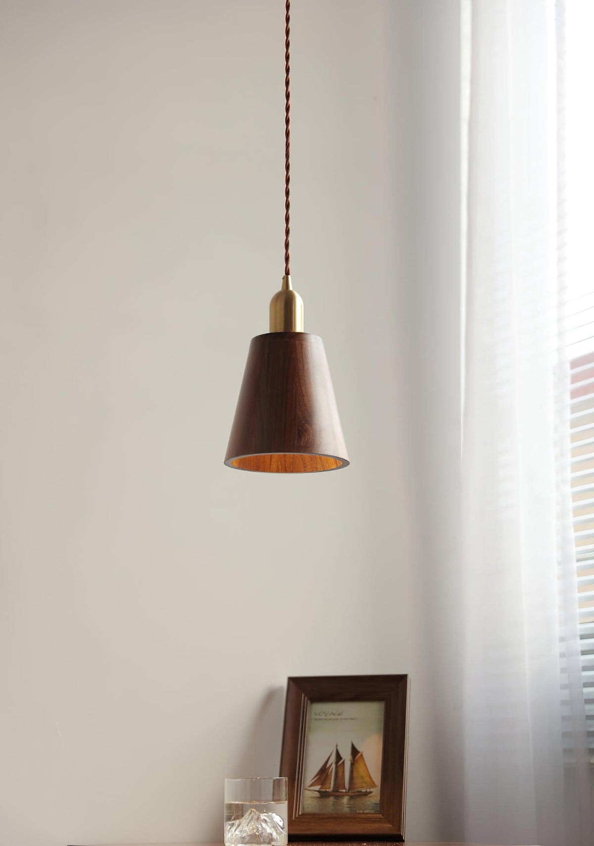 Sylinenne lampada a sospensione ottone legno di Noce moderna per soggiorno