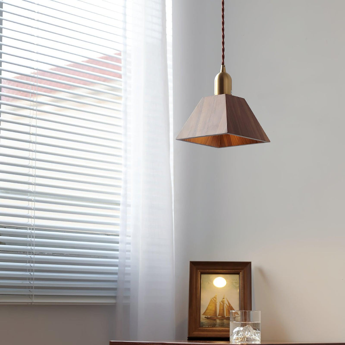 Sylinenne lampada a sospensione ottone legno di Noce moderna per soggiorno