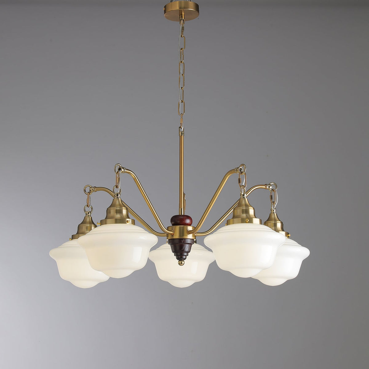 Syloira lampadario ottone legno vetro Smerigliato classico