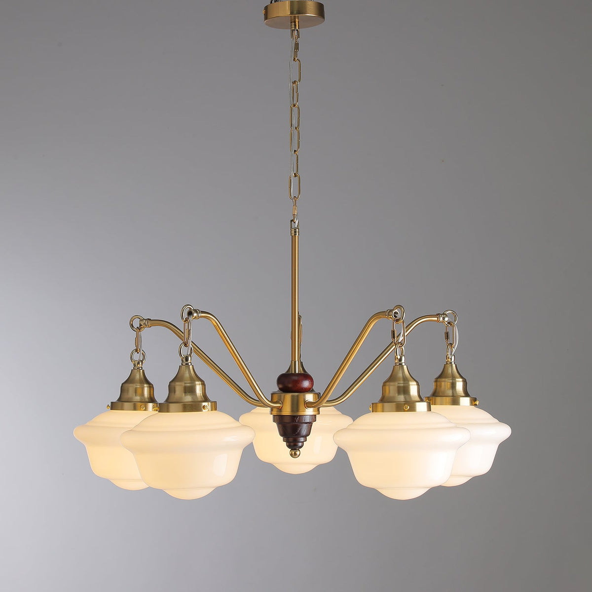 Syloira lampadario ottone legno vetro Smerigliato classico