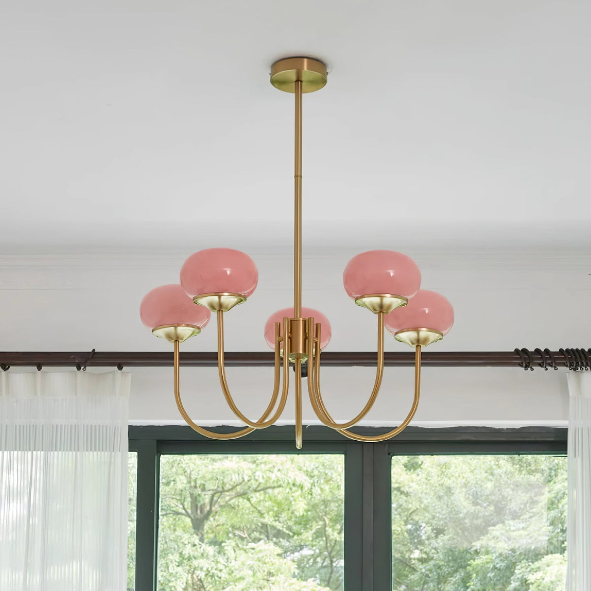 Velenian lampadario globi vetro Rosa Finitura Oro