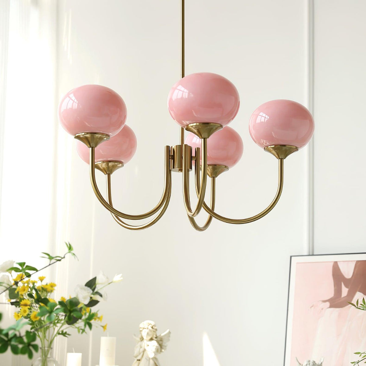Velenian lampadario globi vetro Rosa Finitura Oro