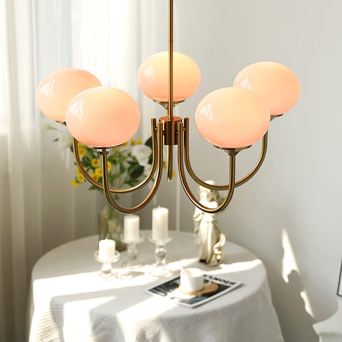 Velenian lampadario globi vetro Rosa Finitura Oro