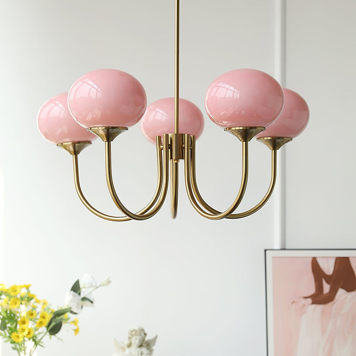 Velenian lampadario globi vetro Rosa Finitura Oro