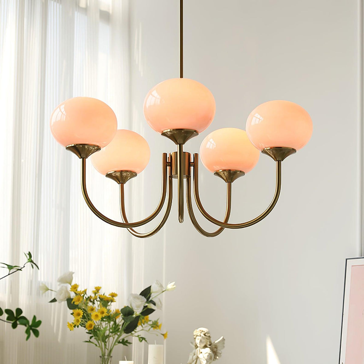 Velenian lampadario globi vetro Rosa Finitura Oro