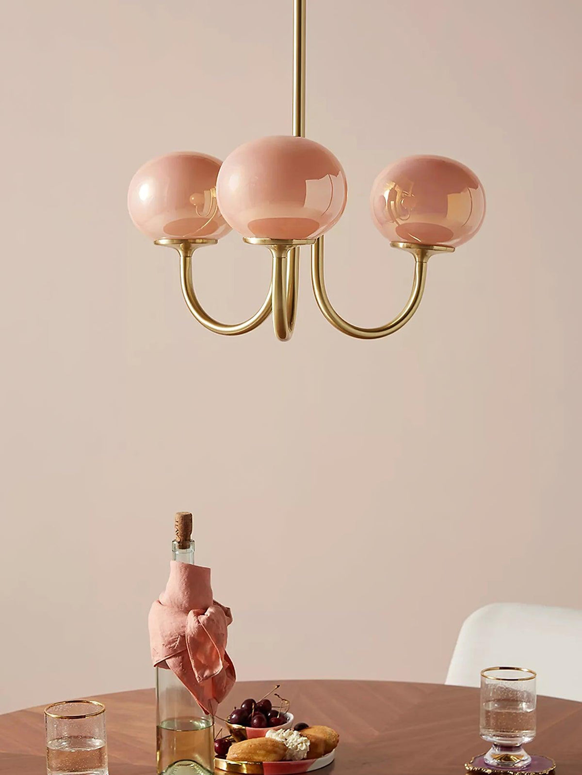 Velenian lampadario globi vetro Rosa Finitura Oro